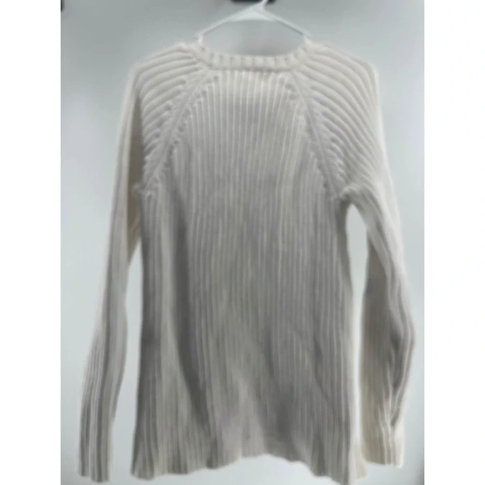 Michael Kors Women's White Cable Knit‎ Pullover Sweater Side Zip Gold M